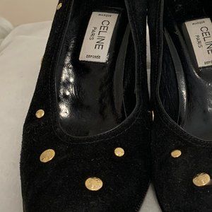 Vintage Celine black pumps with gold rivets